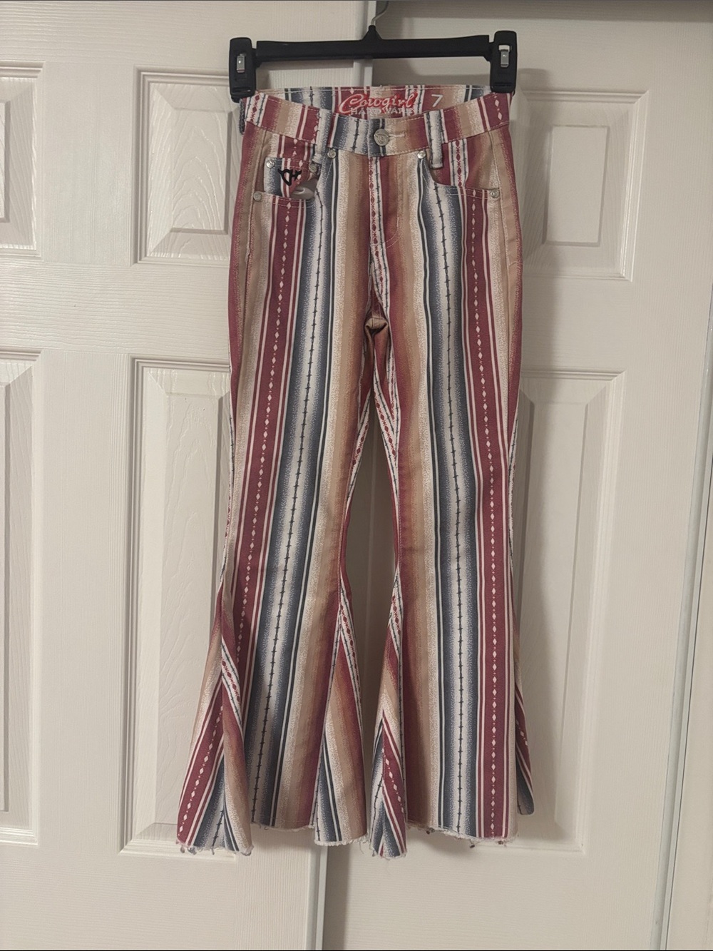 Cowgirl Hardware Striped Flared Jeans - Red, Tan, Navy #flared trousers